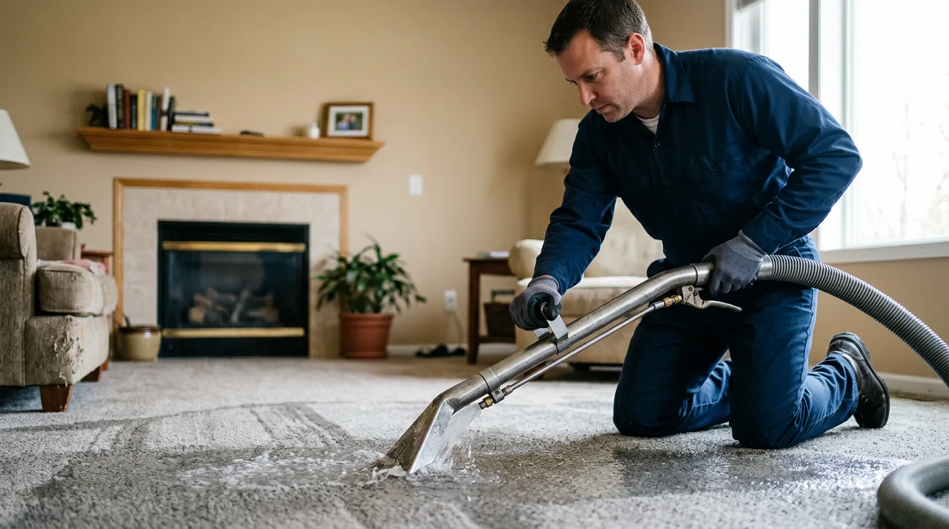 Water damage restoration technician working near Elwood, IN